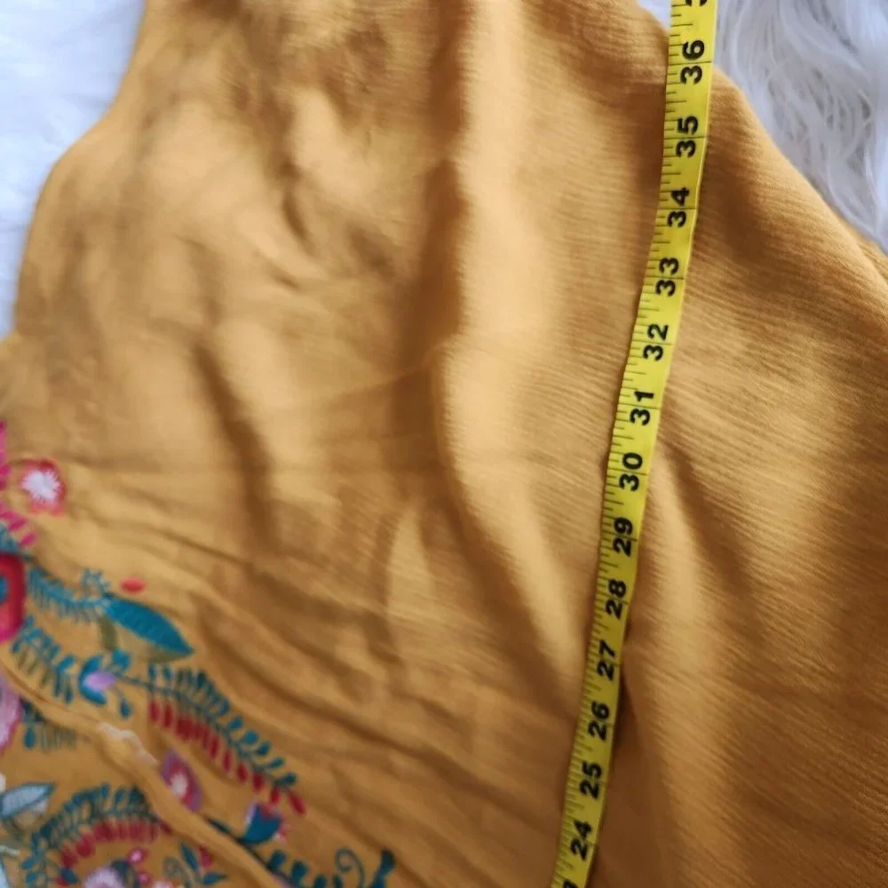 Umgee Mustard Yellow‎ Floral Embroidered Kimnono Cardigan Sz S/M Boho Cottage - Picture 9 of 15